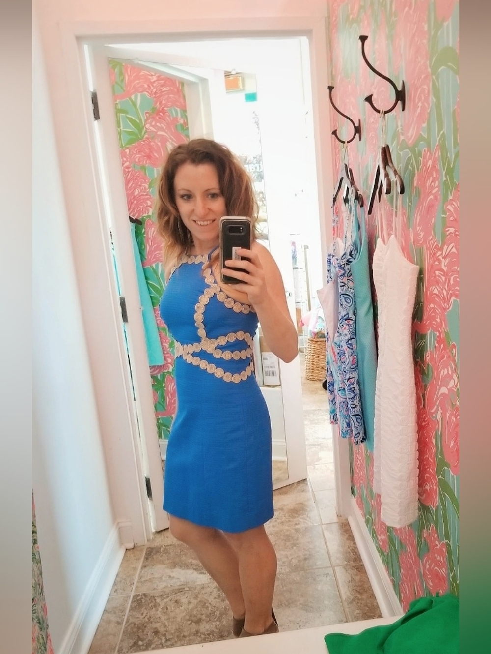 Lily Pulitzer Blue & Gold Mini Halter Dress EUC Size 0